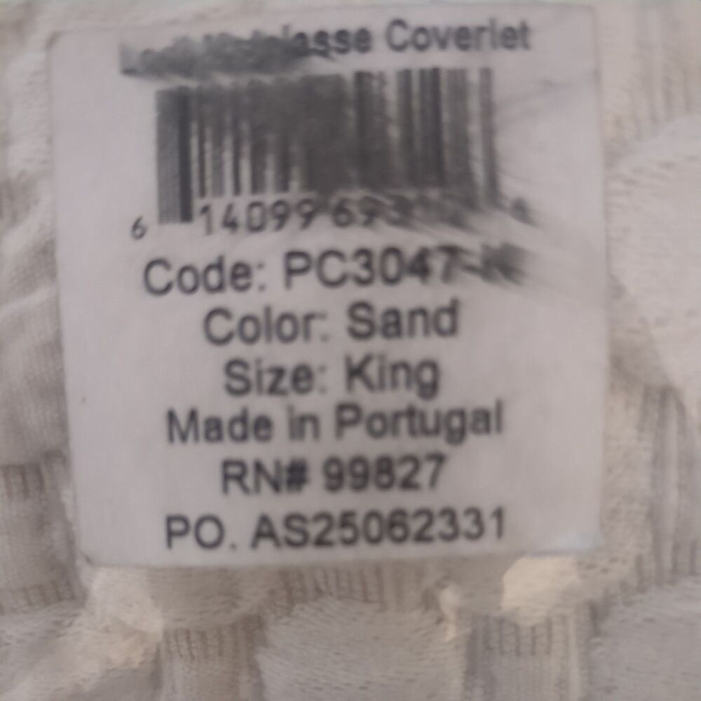 Annie Selke Lodi Matelasse Coverlet In Sand King Size 100% Cotton Luxe Bedding - Picture 6 of 6